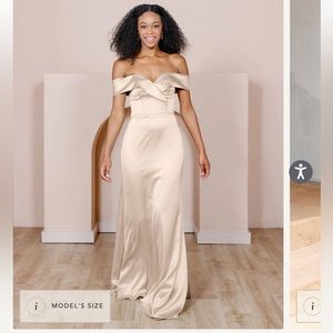 Revelry NEVER worn Gold Champagne Bardot dress